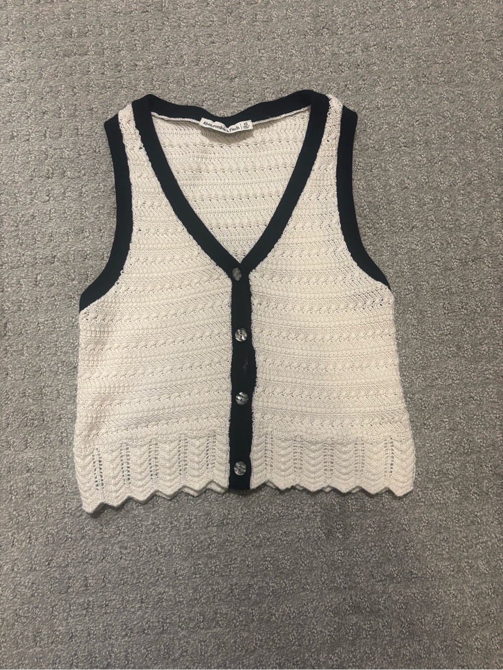 Abercrombie Cream Crochet Button Front Tank with Black Trim
